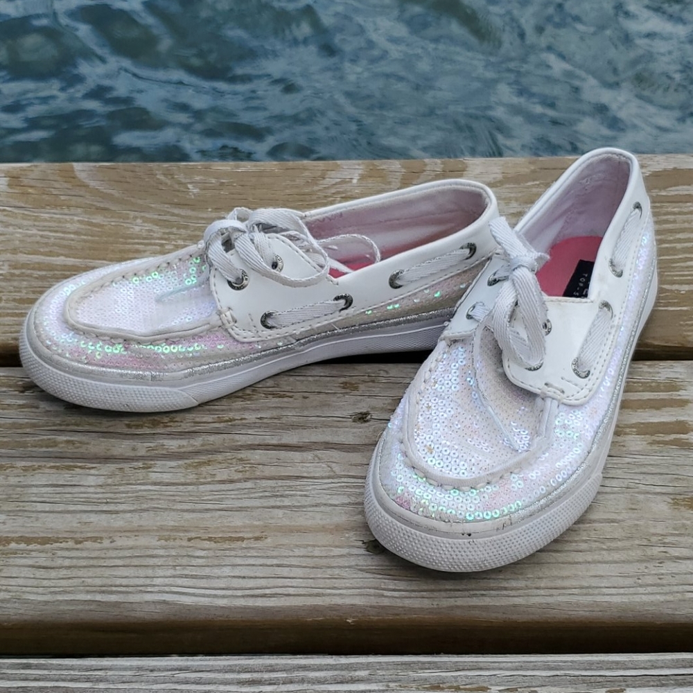 Sperry Top-Sider Bahama White Iridescent-Girls Size 13.5Y